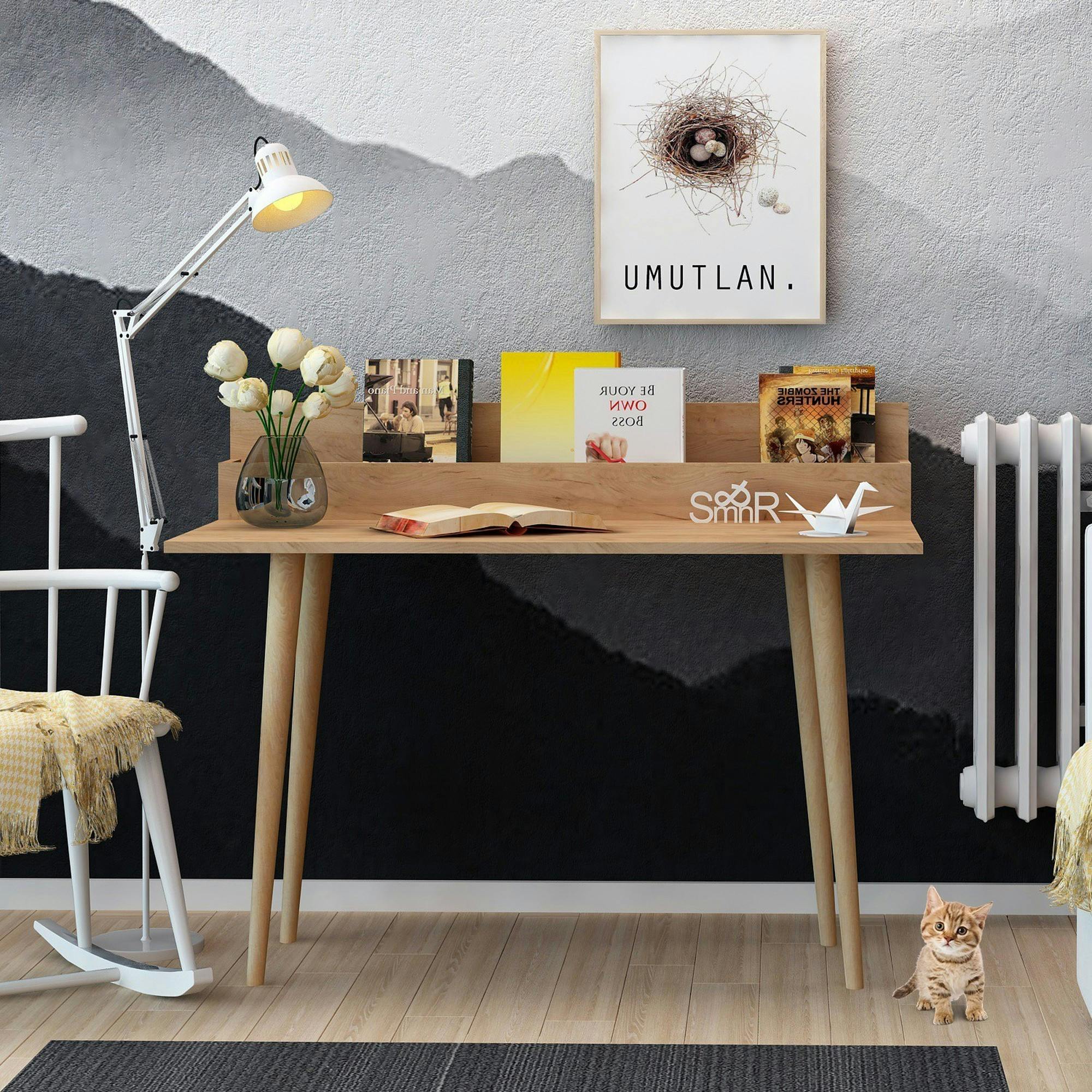 Bureau d'appoint console effet chêne - avec niche MARFA