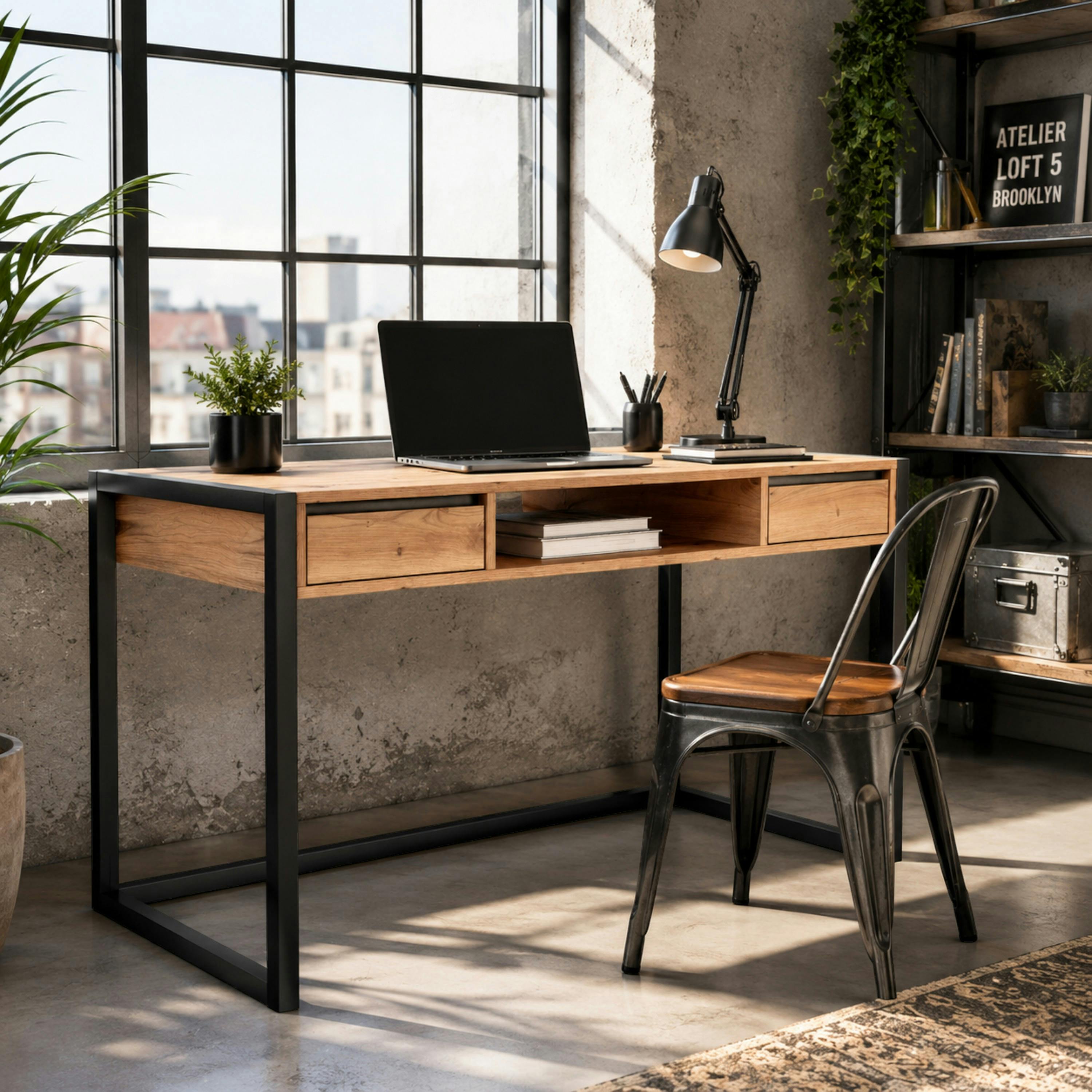 Bureau de chambre effet bois 2 tiroirs 1 niche ALVA