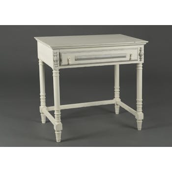 Bureau de travail classique bois ancien blanc 1 tiroir ORNEMENT L 80 x P 50 x H 77 AMADEUS