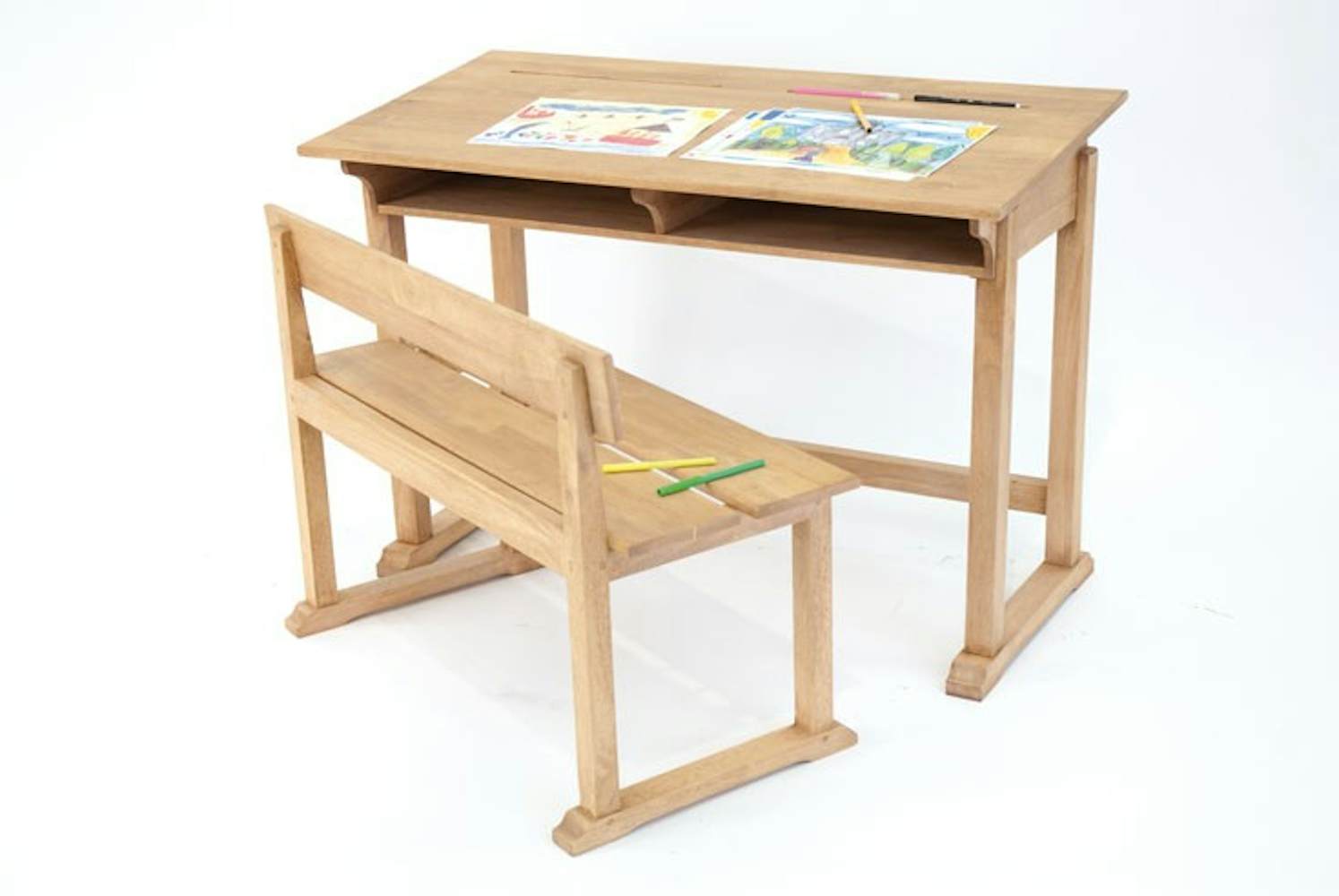 Bureau d'écolier et son banc Hévéa 100x50x70cm TRADITION | Bureaux ...