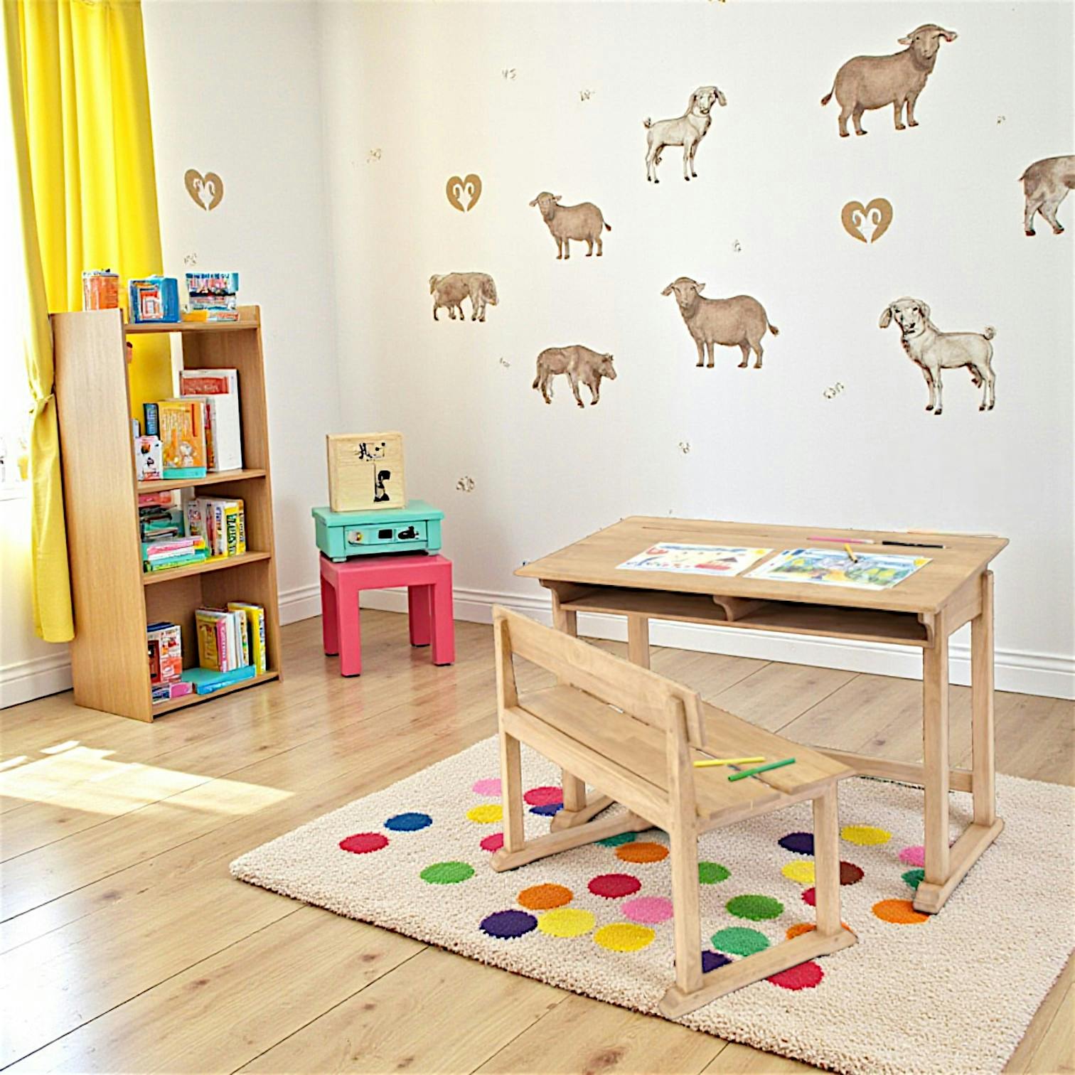 Bureau d'écolier et son banc Hévéa 100x50x70cm TRADITION