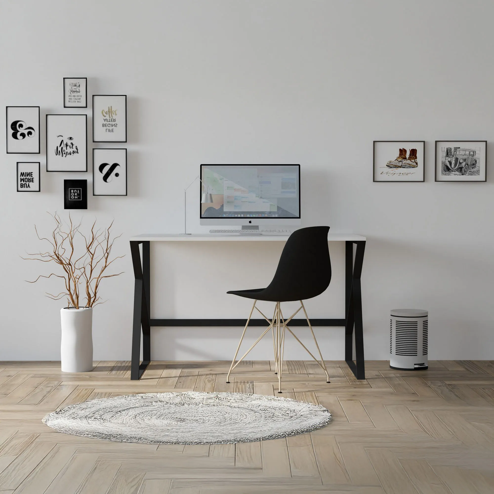 Bureau design noir et blanc, pieds graphiques 120 cm JENA | Bureaux ...