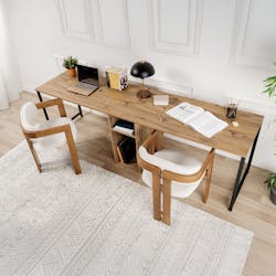 Bureau double avec rangement central - plateau effet pin MARFA