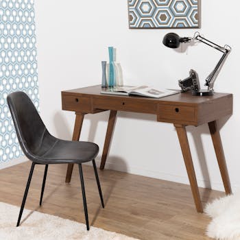 Bureau en bois exotique couleur cannelle 3 tiroirs 115x50x73cm FANNY