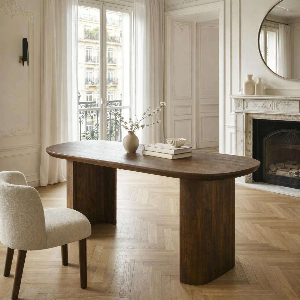 Bureau en bois foncé à pieds courbes 150 cm ALMA