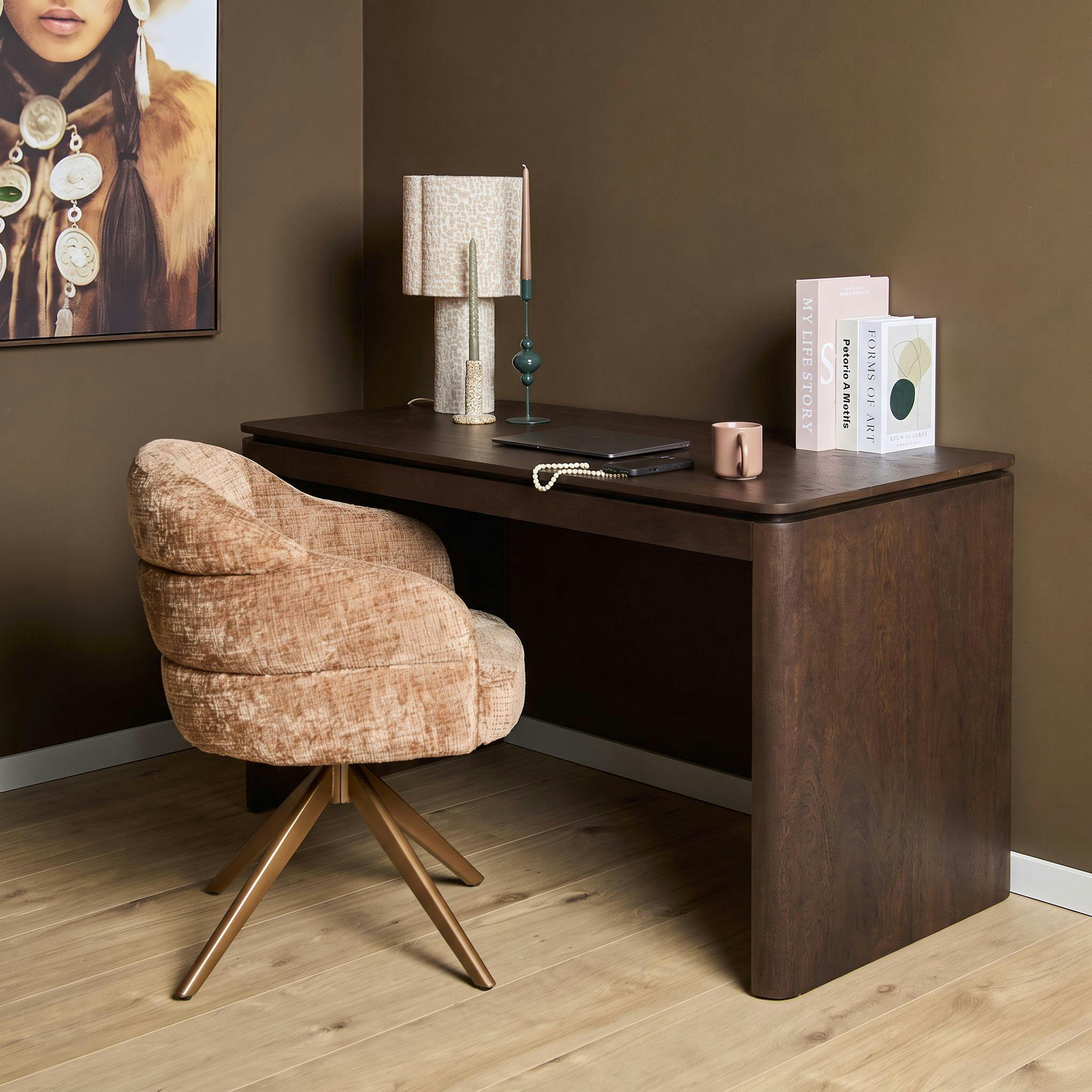 Bureau en bois massif de manguier finition marron 130 cm KASO