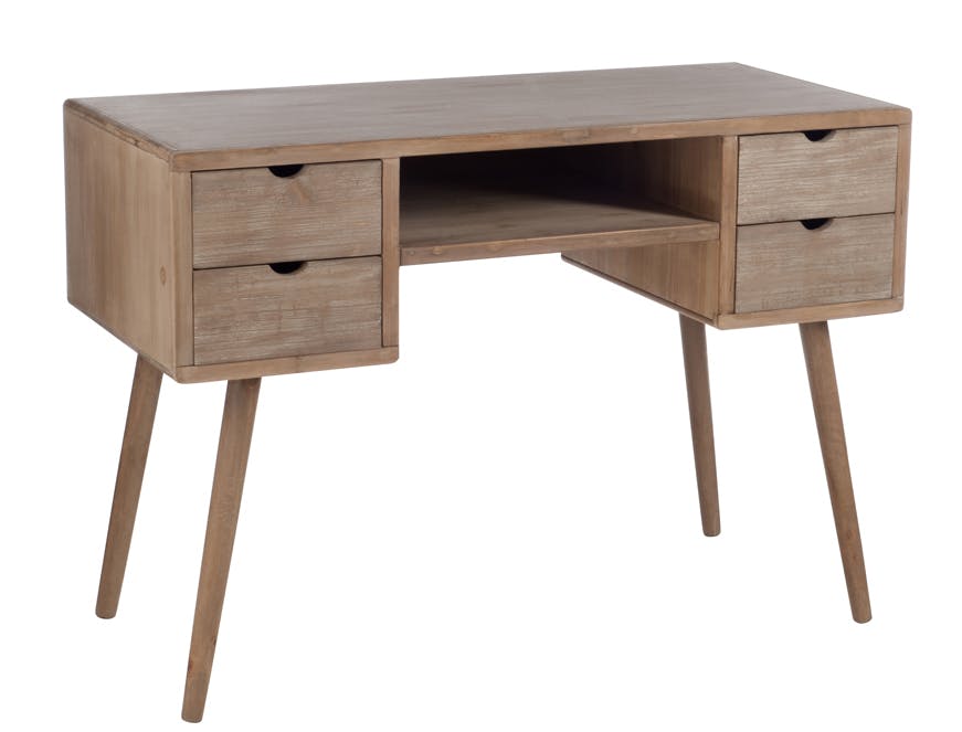 Bureau en bois naturel, 4 tiroirs 1 niche 110x50x77cm