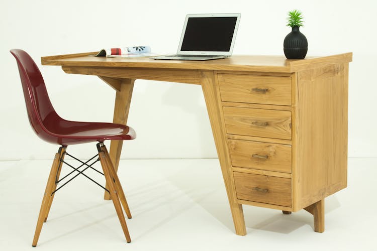Bureau en Teck massif naturel 4 tiroirs 140x60x78cm POKARA