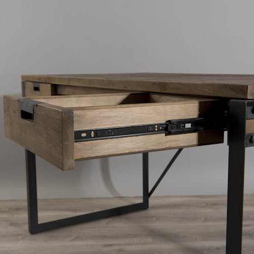 Bureau en Teck recyclé et métal noir 2 tiroirs 140x70x78cm SWING