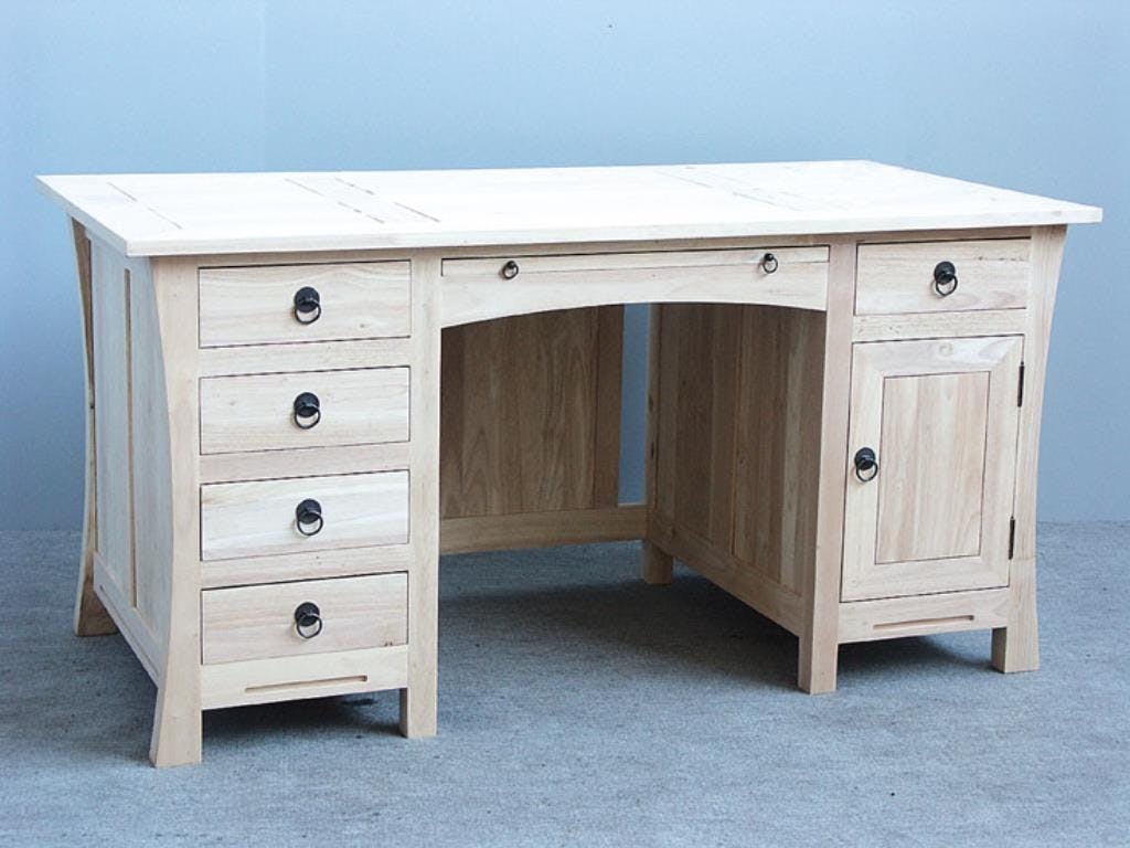 Bureau exotique hévéa massif 5 tiroirs 150cm MAORI