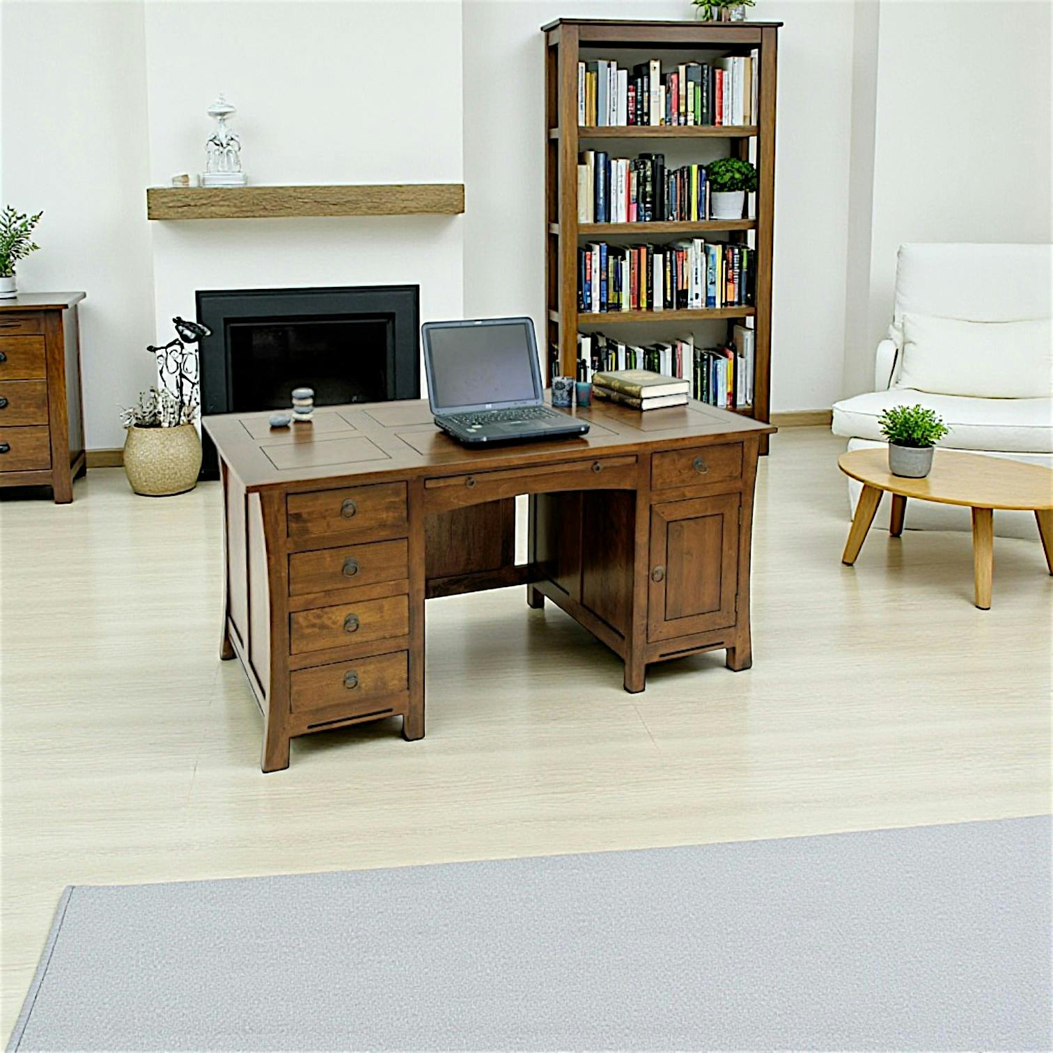 Bureau exotique hévéa massif 5 tiroirs 150cm MAORI
