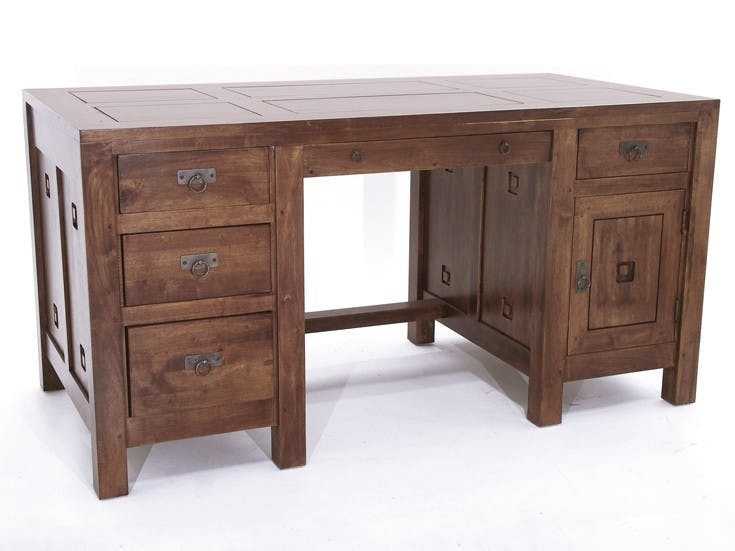 Bureau Hévéa 1 porte, 5 tiroirs 150x75x76cm TESSA