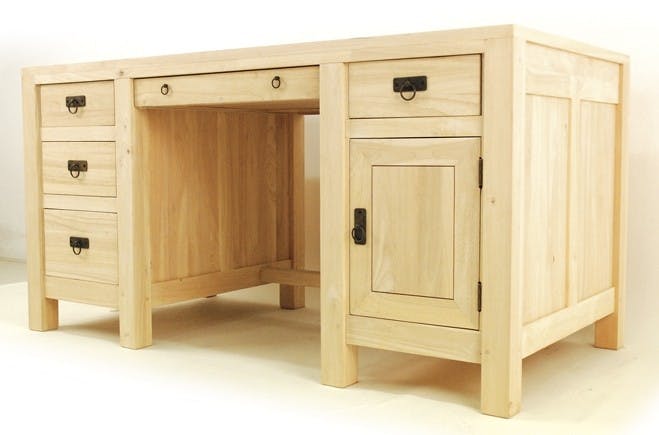 Bureau Hévéa 1 porte, 5 tiroirs 150x75x76cm TESSA