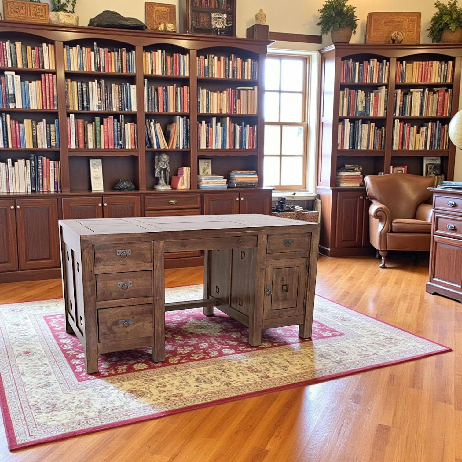 Bureau Hévéa 1 porte, 5 tiroirs 150x75x76cm TESSA