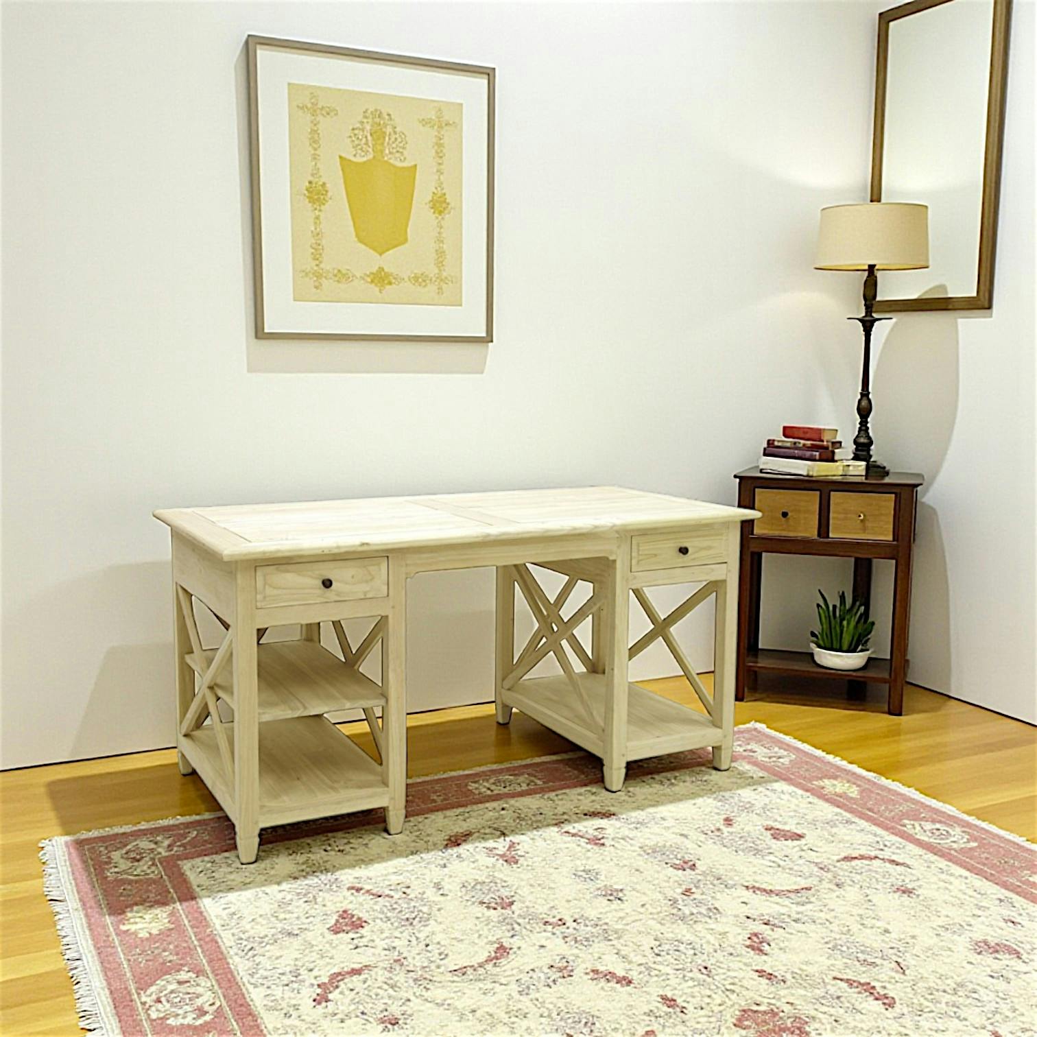 Bureau Hévéa 2 tiroirs, 3 niches 150x75x75cm MAORI TRADITION