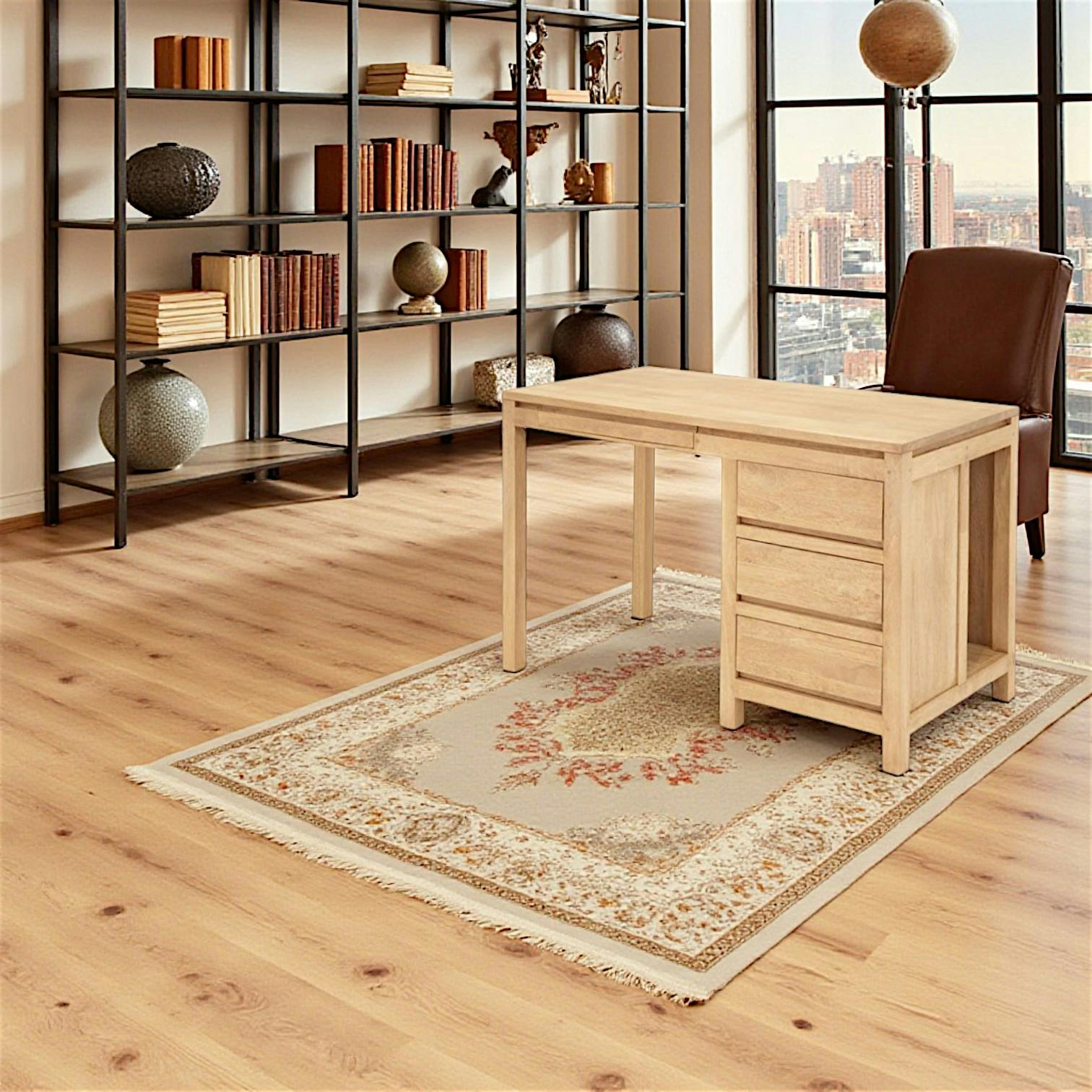 Bureau moderne 3 tiroirs hévéa 120x60x76cm OLGA