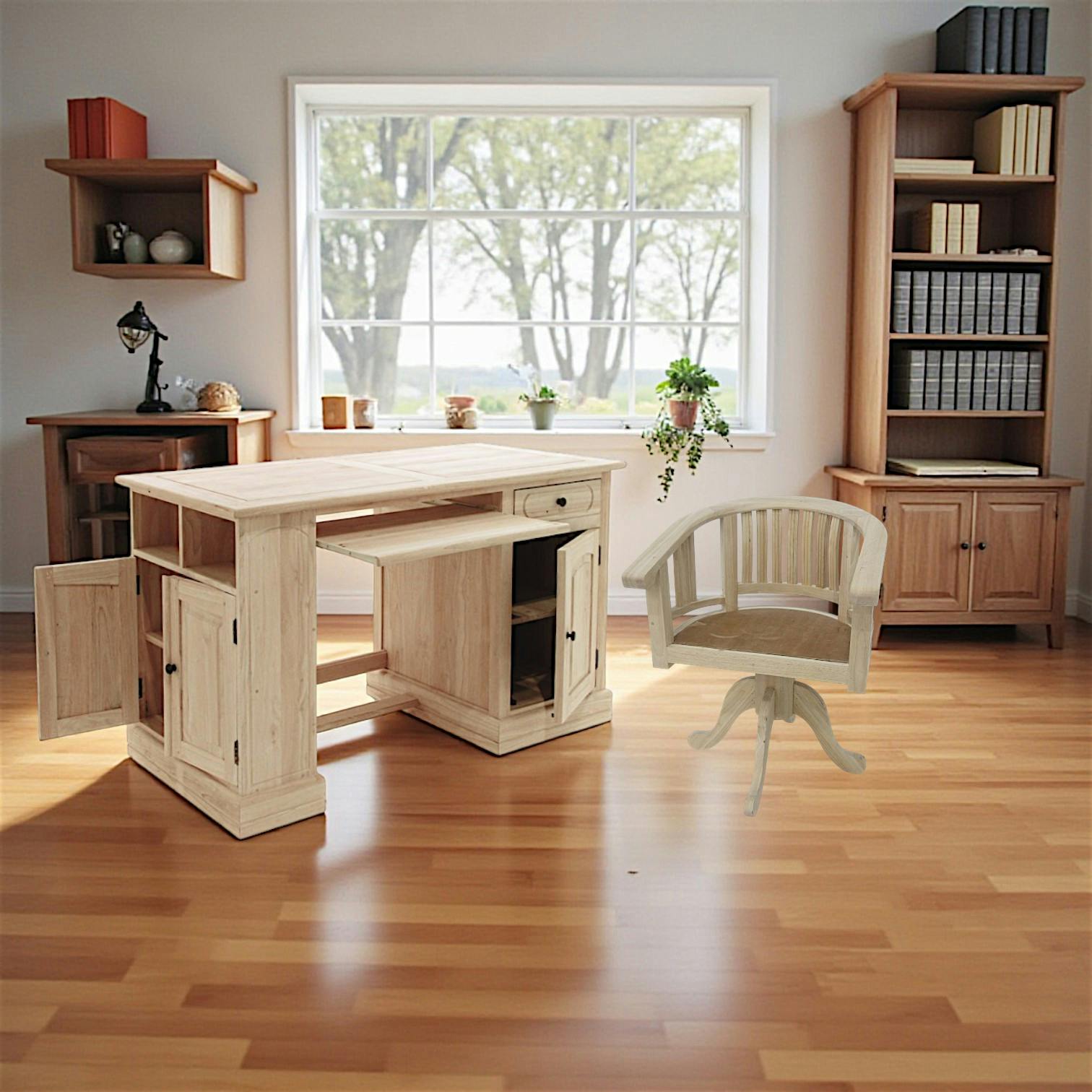 Bureau multimedia hévéa massif 125cm TRADITION
