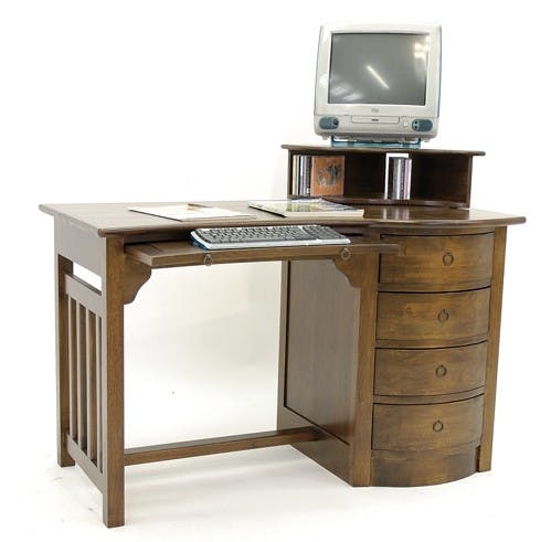 Bureau multimédia Vague Hévéa 4 tiroirs, 1 niche supérieure, 1 plateau coulissant 124x65x76cm TRADITION