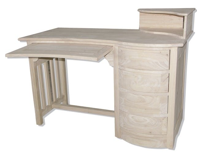 Bureau multimédia Vague Hévéa 4 tiroirs, 1 niche supérieure, 1 plateau coulissant 124x65x76cm TRADITION