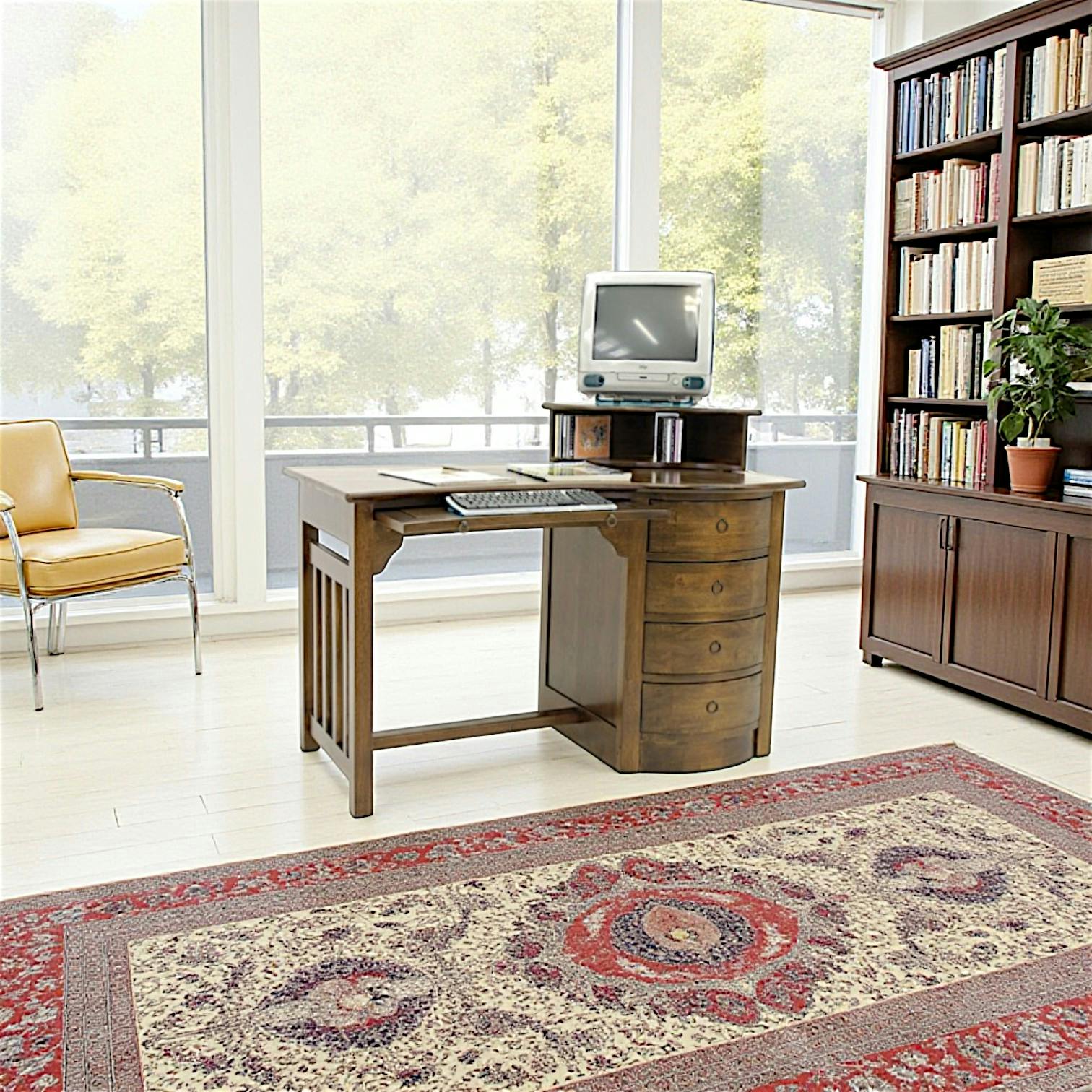 Bureau multimédia Vague Hévéa 4 tiroirs, 1 niche supérieure, 1 plateau coulissant 124x65x76cm TRADITION