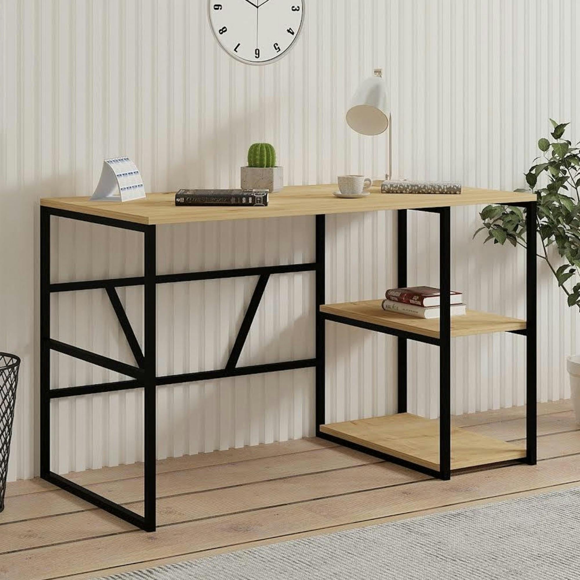 Bureau noir avec rangement - finition effet chêne JENA