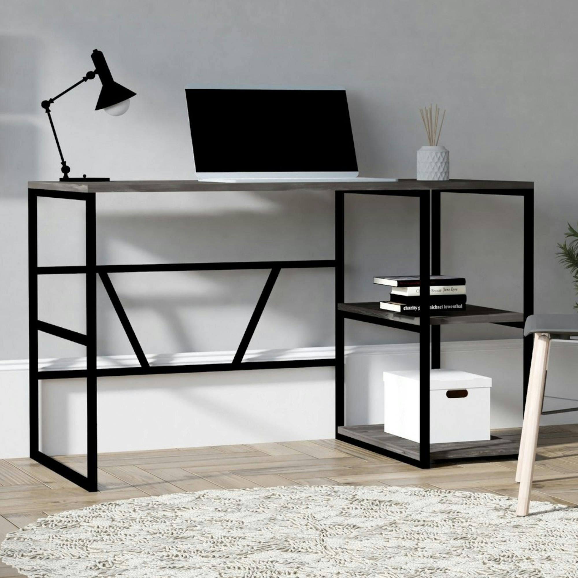 Bureau noir et gris avec rangement, style moderne JENA