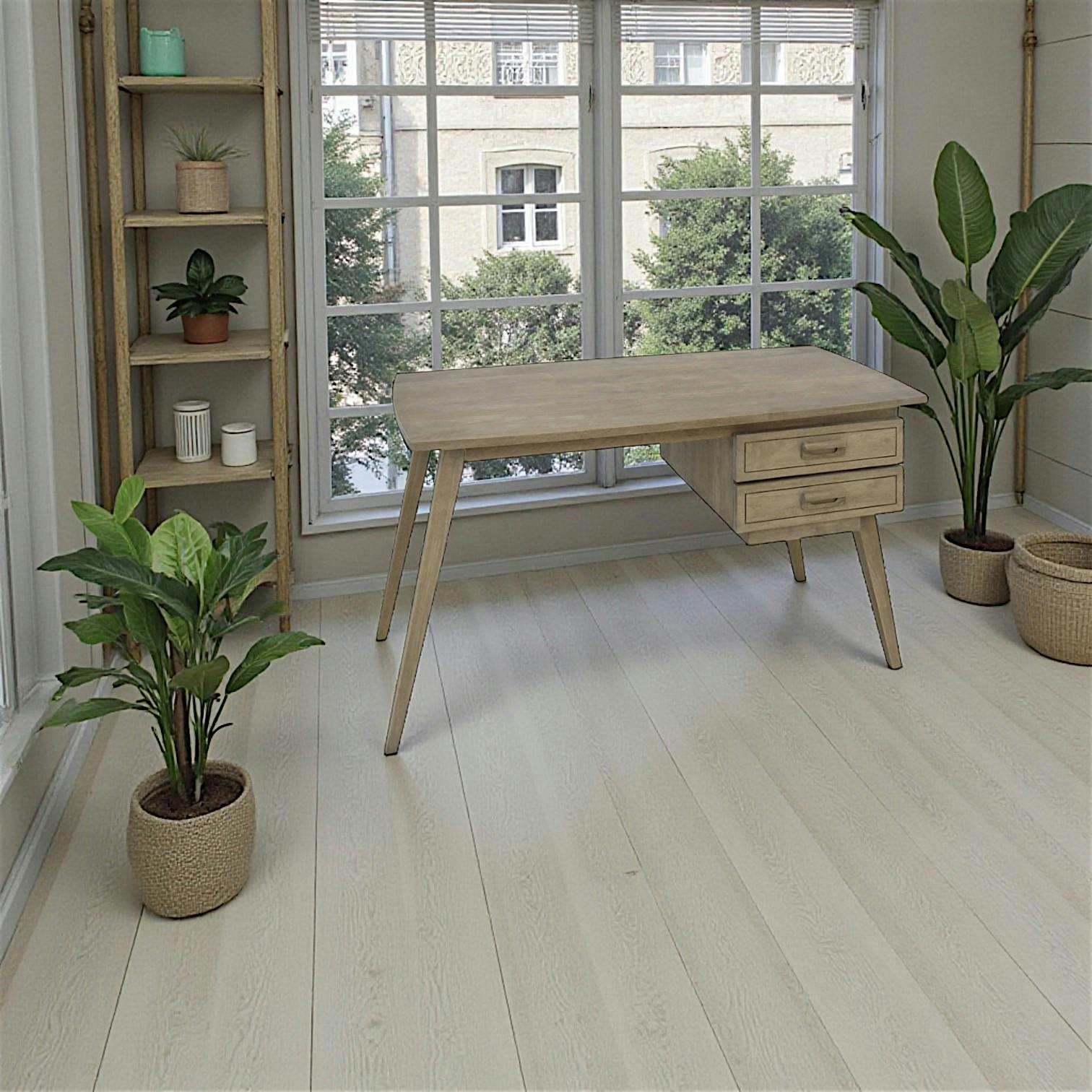 Bureau retro bois 2tiroirs hévéa 130cm SIXTIES