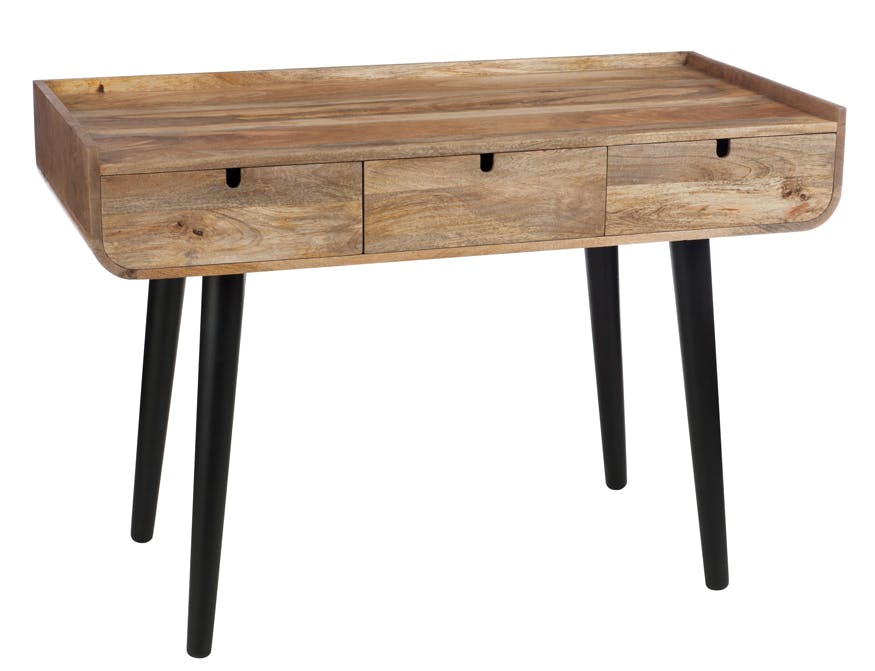 Bureau rétro en manguier naturel 3 tiroirs 120x60x80cm