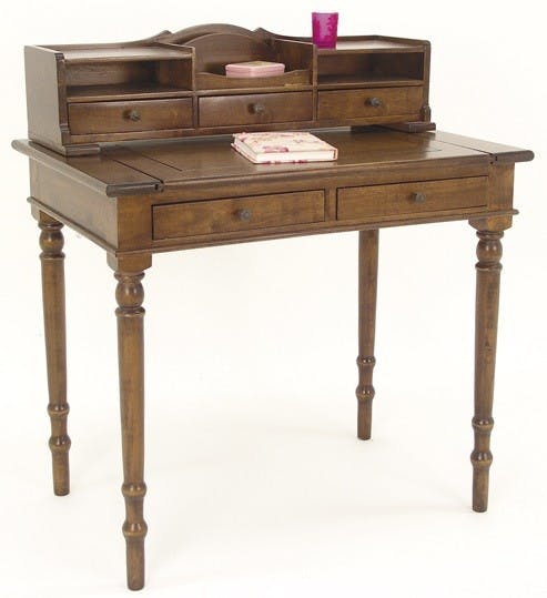 Bureau secrétaire 5 tiroirs hévéa 85x56x95cm TRADITION