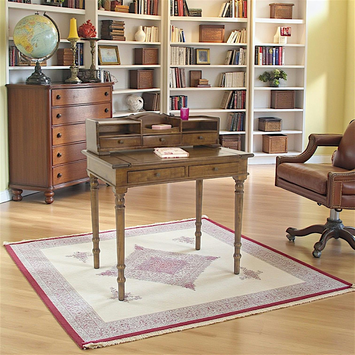 Bureau secrétaire 5 tiroirs hévéa 85x56x95cm TRADITION