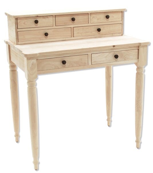 Bureau / Secrétaire Hévéa 7 tiroirs pieds tournés 85x55x95cm TRADITION