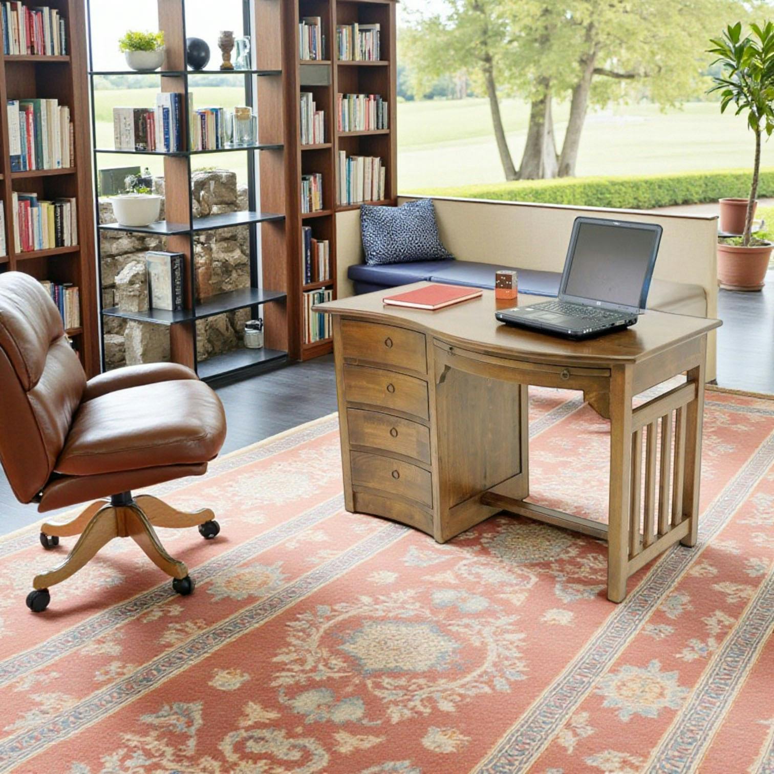 Bureau vague colonial 4 tiroirs hévéa 124cm TRADITION
