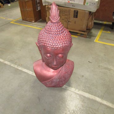  Buste de Bouddha en pierre reconstituée et finition cuivrée vieil or patiné 60x46xH113cm