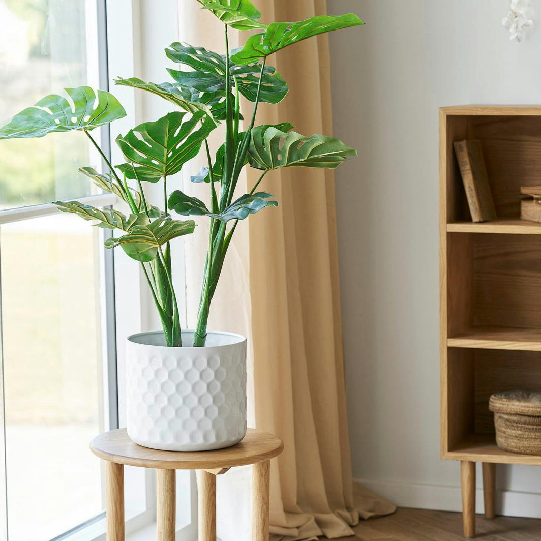 Cache-pot décoratif salon métal blanc design nid d'abeille