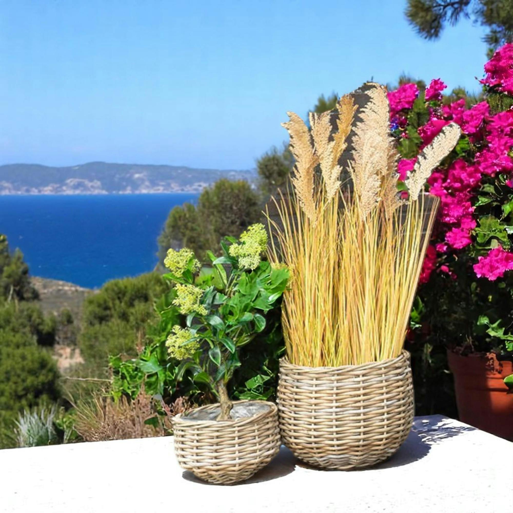 Cache-pot en rotin, forme boule (lot de 2)