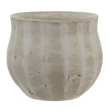 Cache-Pot forme boule col évasé en terre cuite ton blanc cassé D18xH15cm