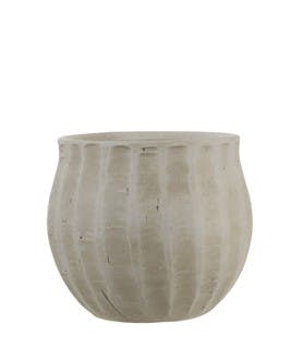 Cache-Pot forme boule col évasé en Terre-cuite ton blanc cassé D25xH22cm