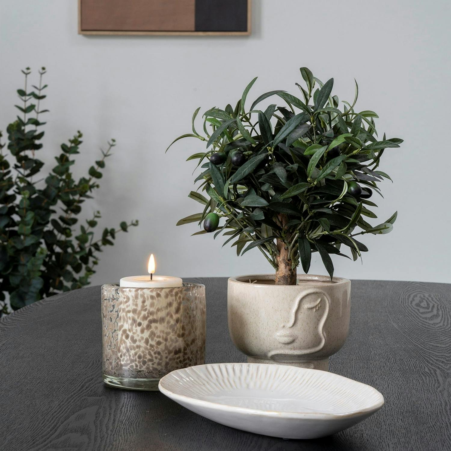 Cache-pot intérieur céramique beige visage H 12 cm