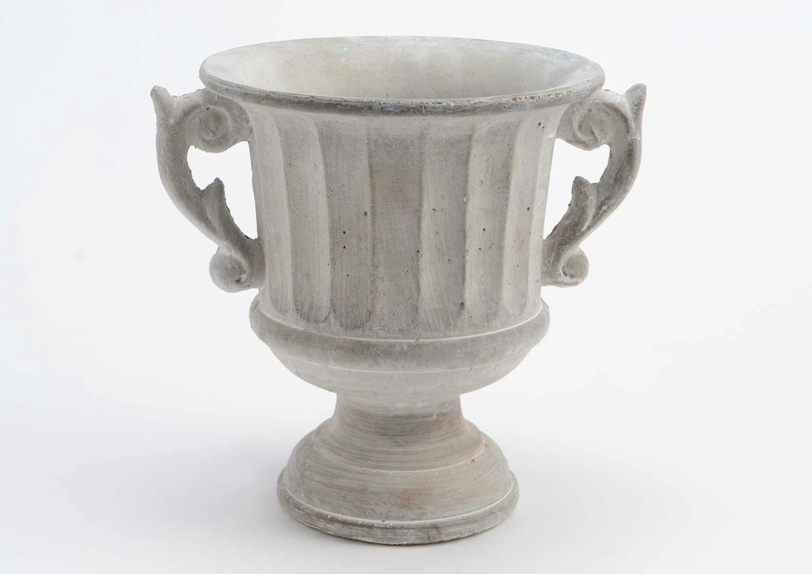 Cache pot pierre grise forme coupe antique avec poignées 20x22x19cm