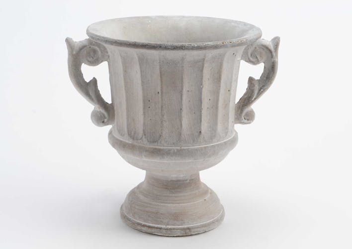 Cache pot pierre grise forme coupe antique avec poignées 20x22x19cm