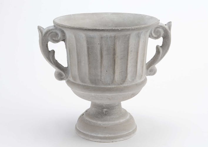 Cache pot pierre grise forme coupe antique avec poignées 22x26x21cm