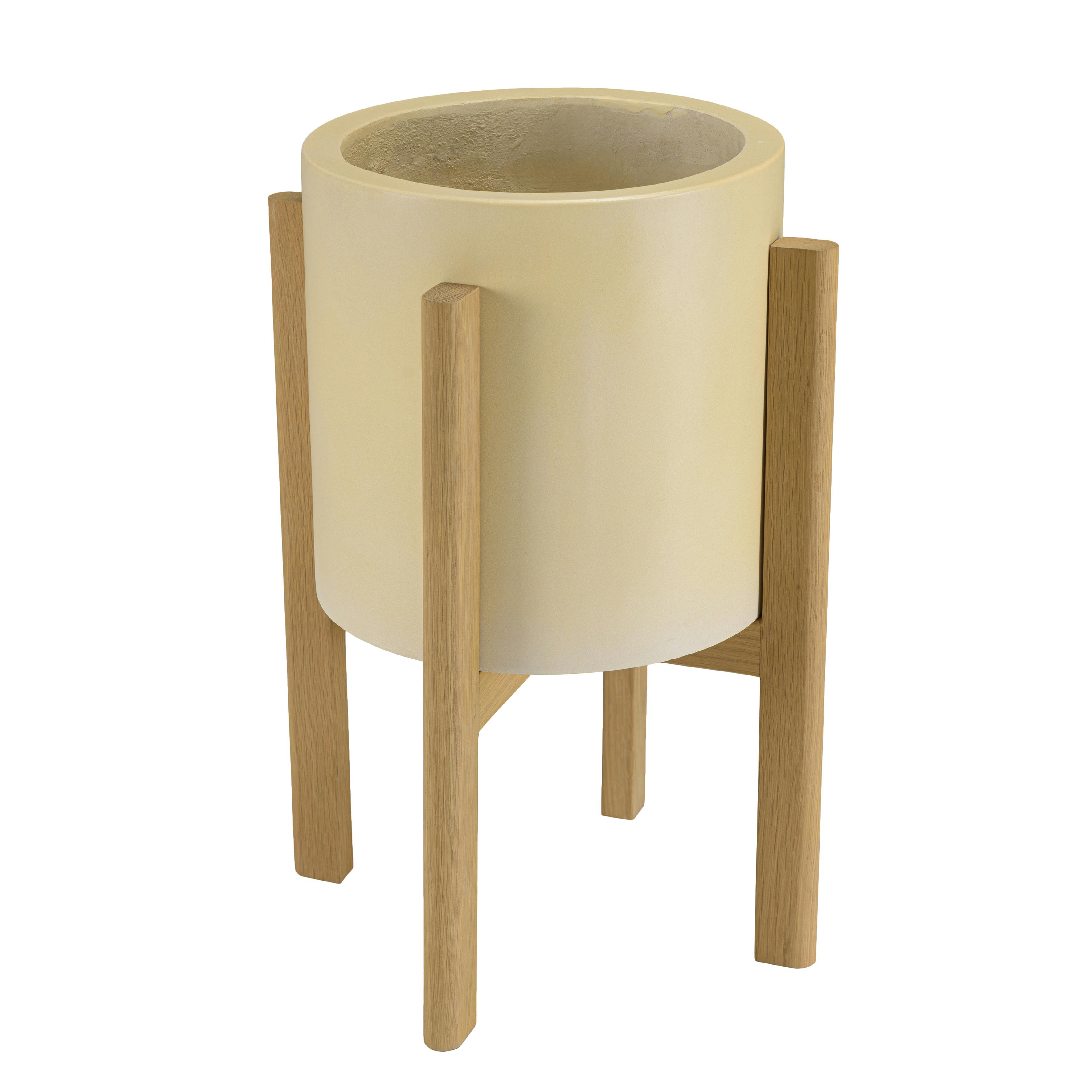 Cache-pot rond en béton sur pied bois 55 cm BRASILIA