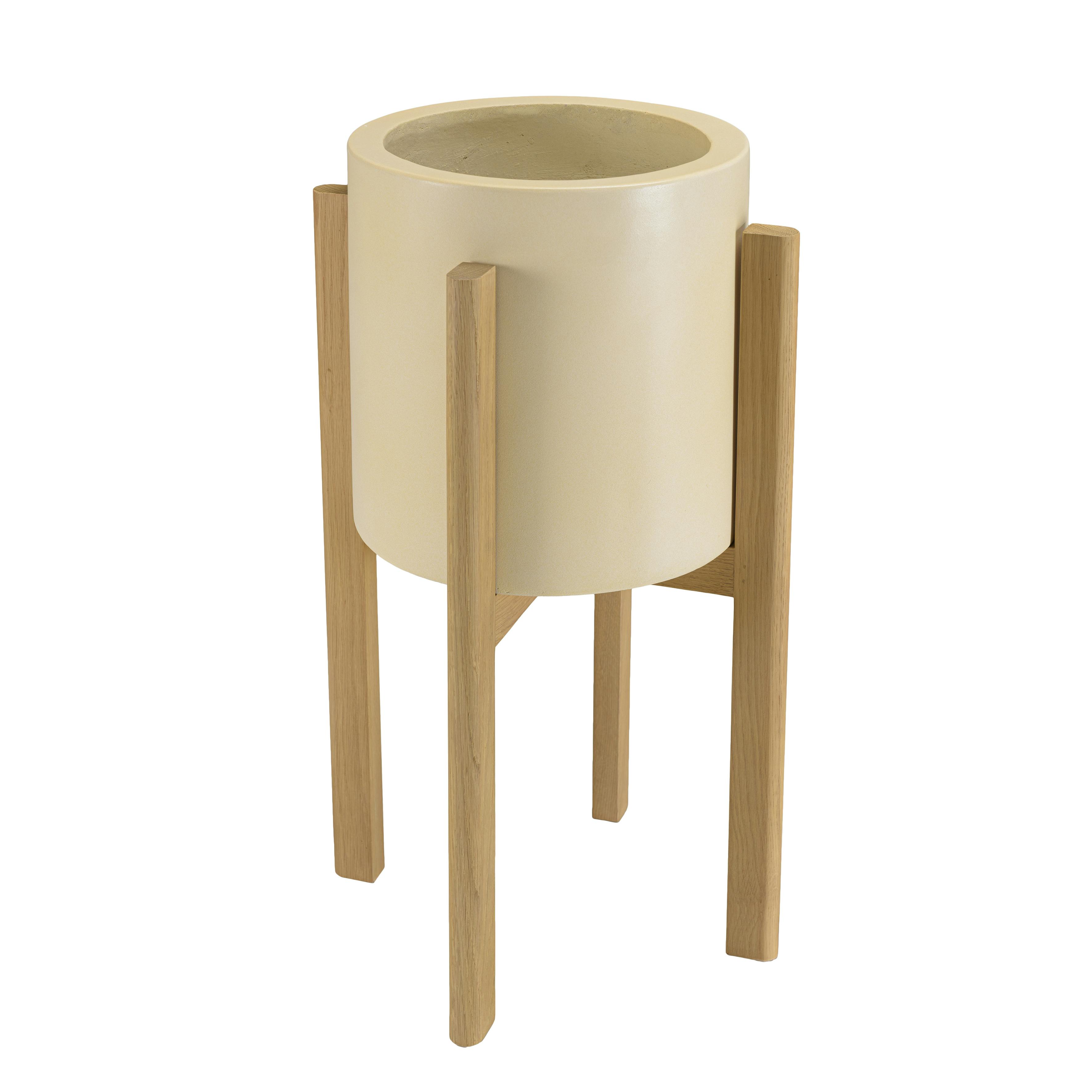 Cache-pot rond en béton sur pied bois 65 cm BRASILIA