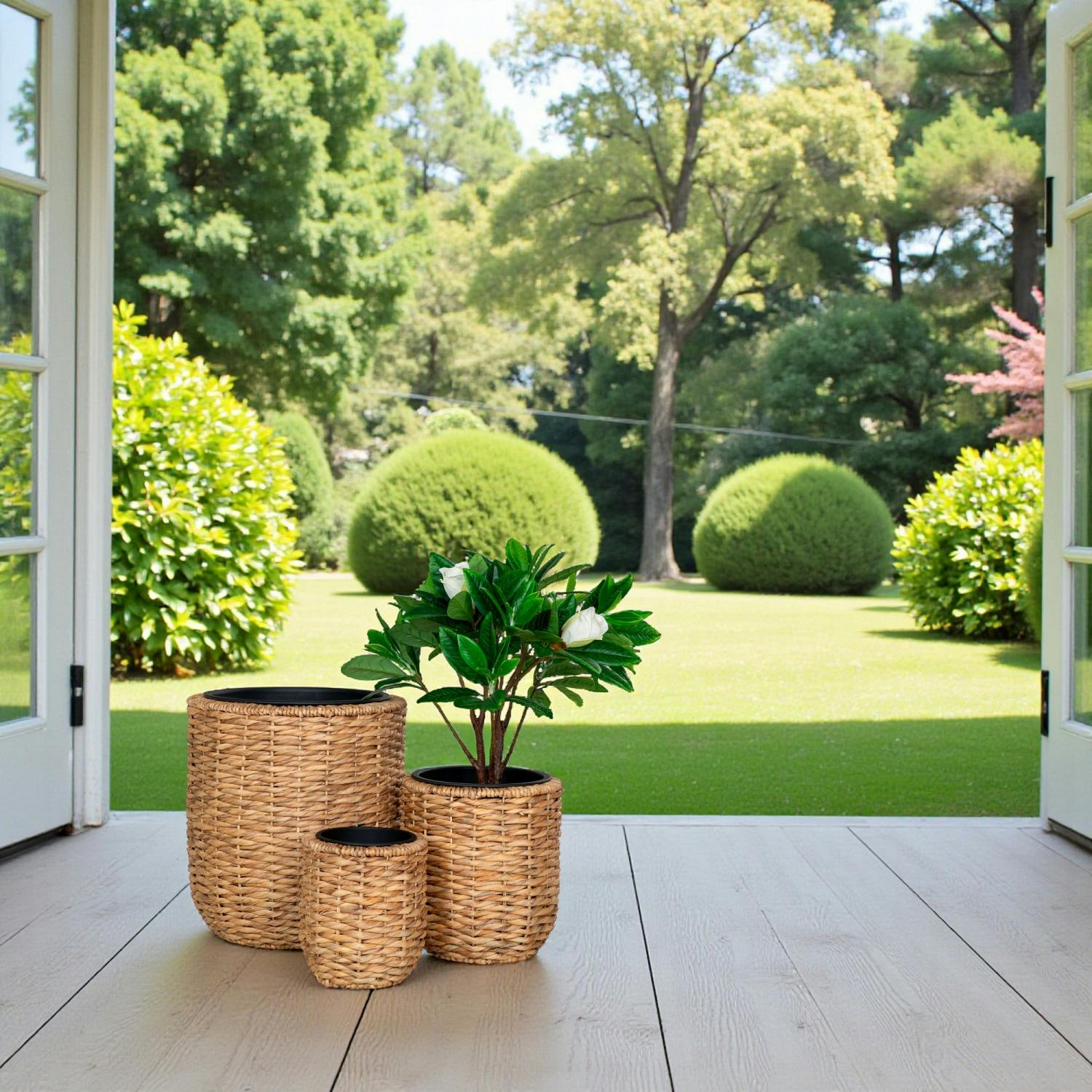 Cache-pot rond fibre naturelle tressée (lot de 3)