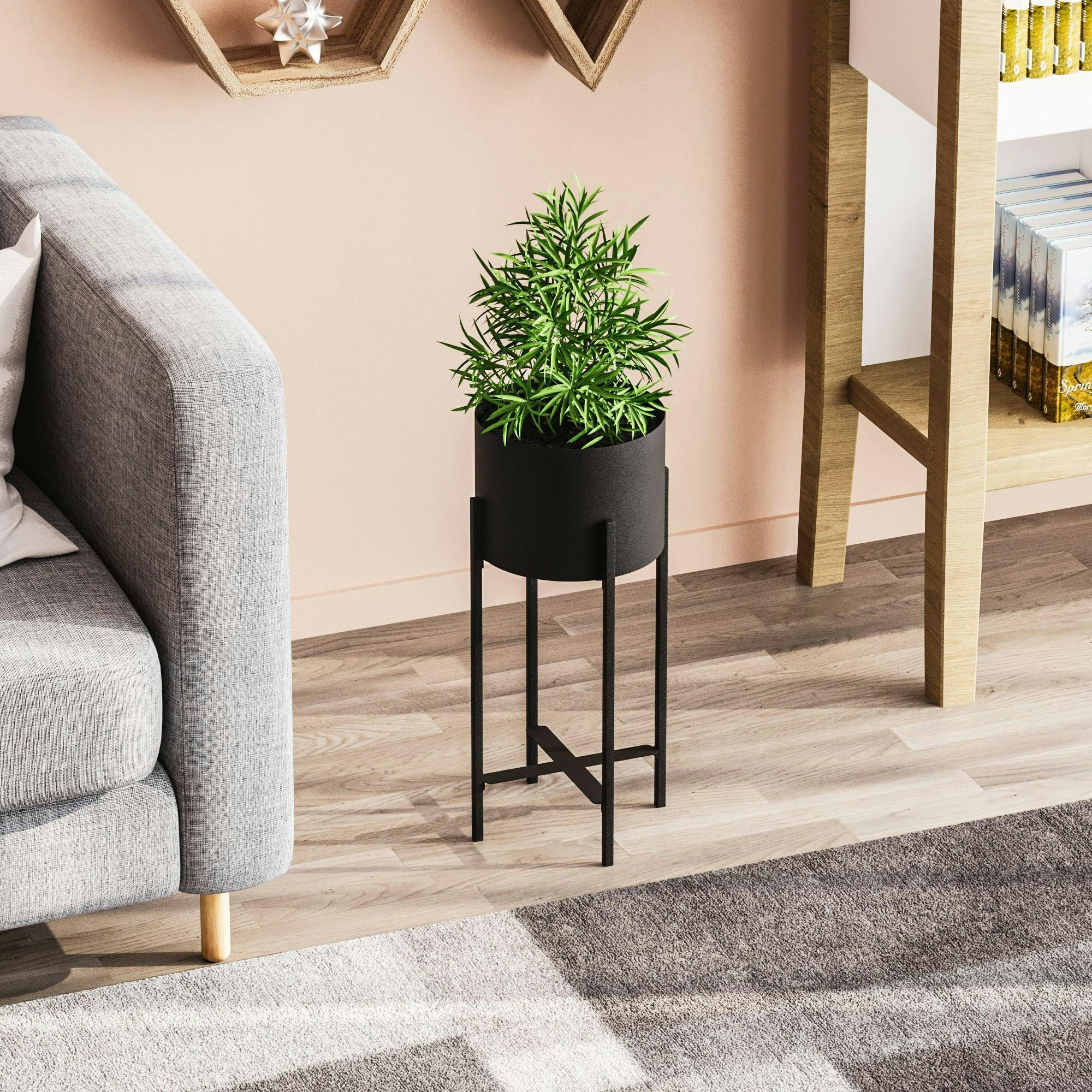 Cache-pot sur pied en métal noir – style moderne