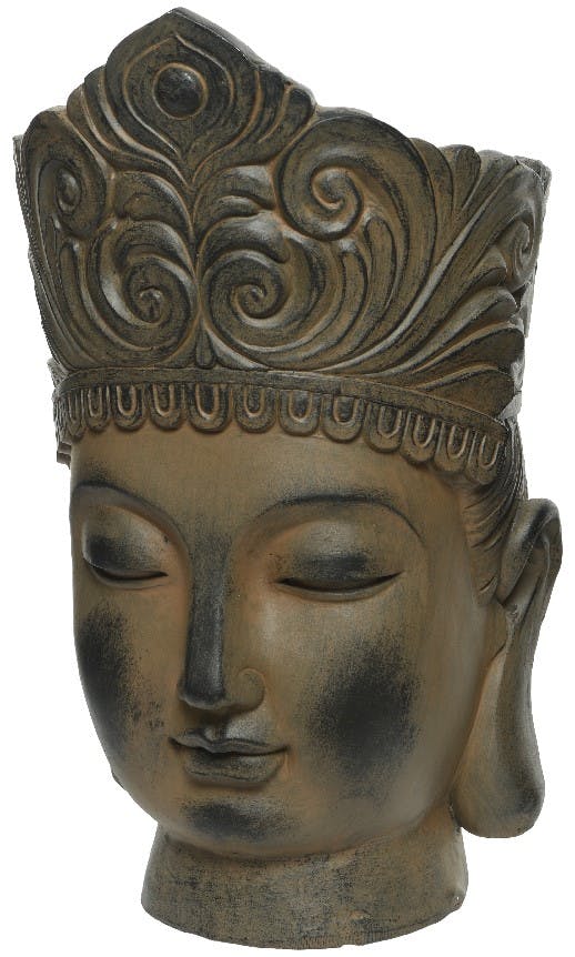 Cache-pot tête de bouddha marron blanchi M1