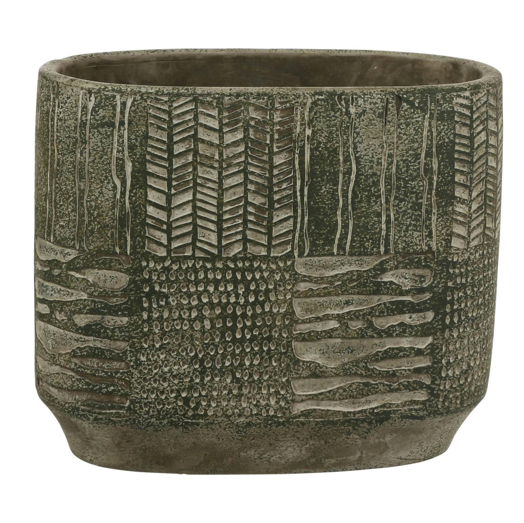 Cache-pot vert ovale en ciment