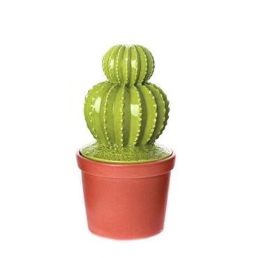  Cactus déco forme 2 boules surmontées dans son pot en terracotta 12,5X12,5X25cm