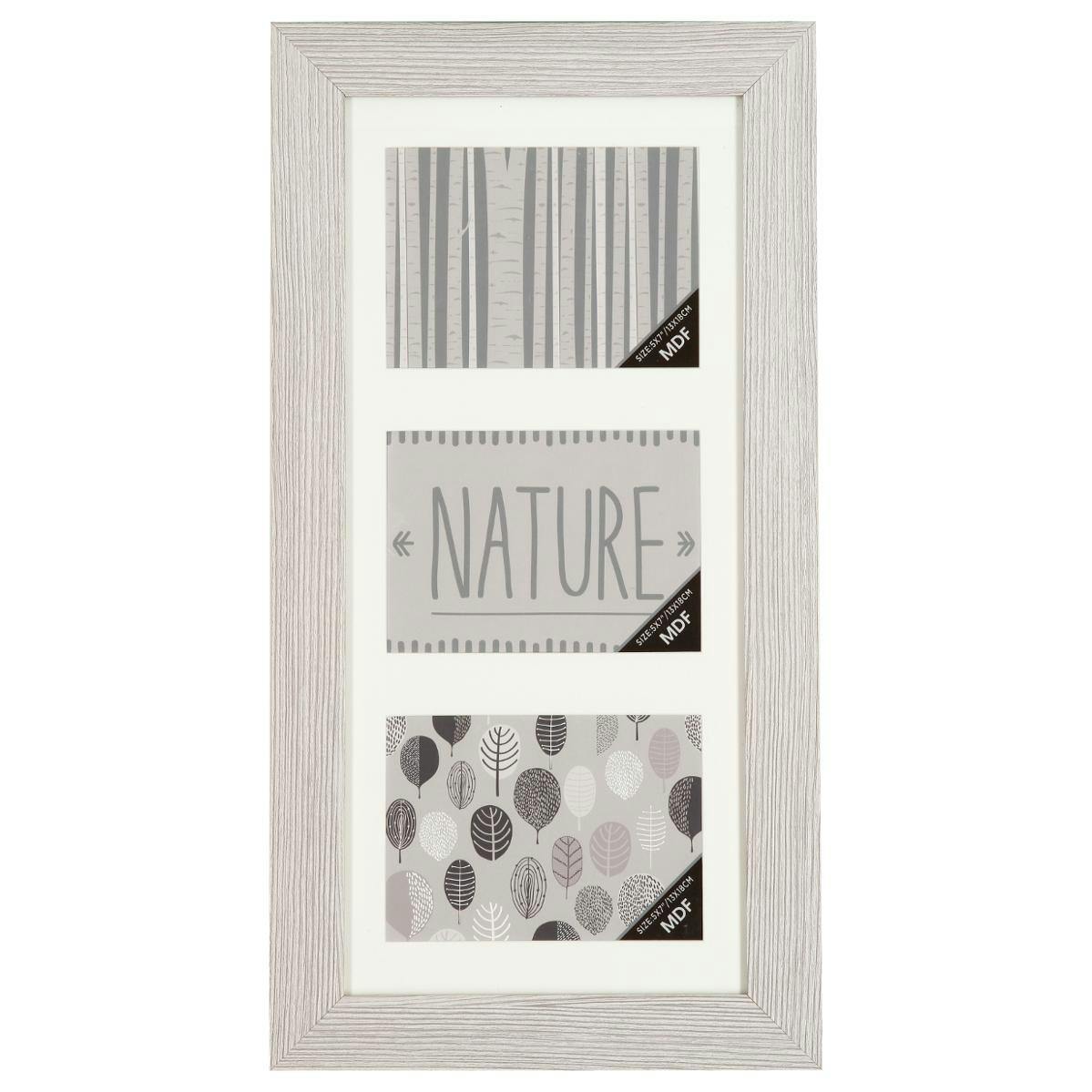 Cadre Pêle-Mêle 3 vues en bois blanc grisé 29,4x56,4cm