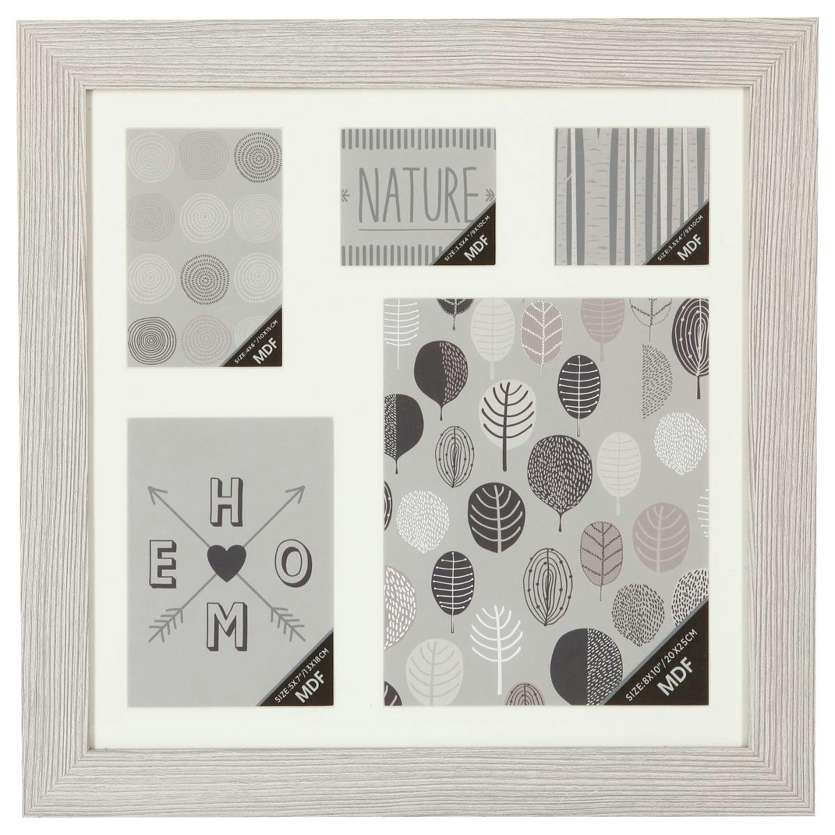 Cadre Pêle-Mêle 5 vues en bois blanc grisé 46,4x46,4cm